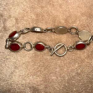 Vintage Mexican sterling silver red Jasper or coral bracelet
